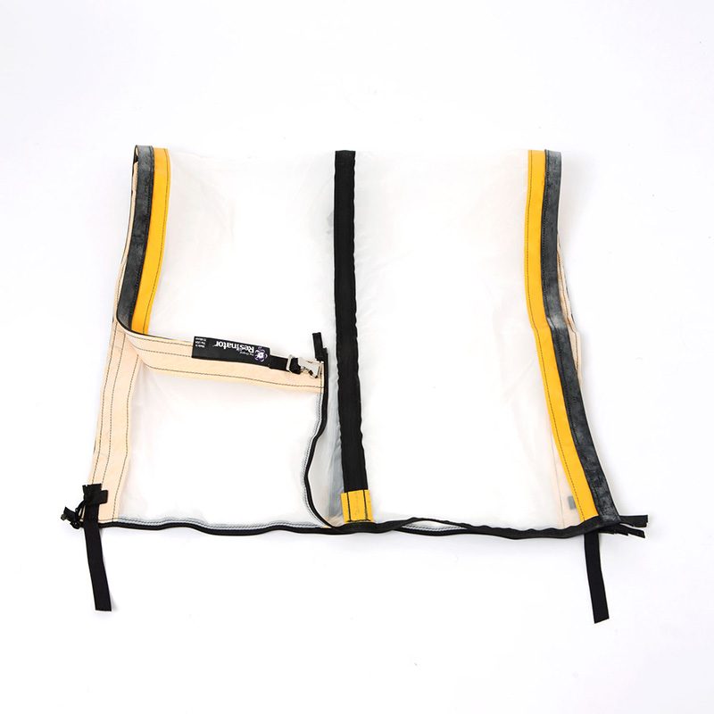 The Original Resinator drum screen with a yellow band, 75 micron mesh, laid flat