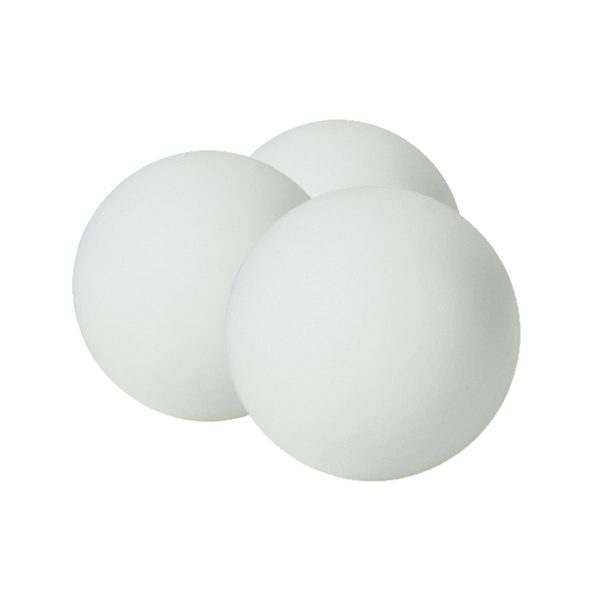 Three white food-grade agitation balls used in the Cryo-Sieve dry sift process