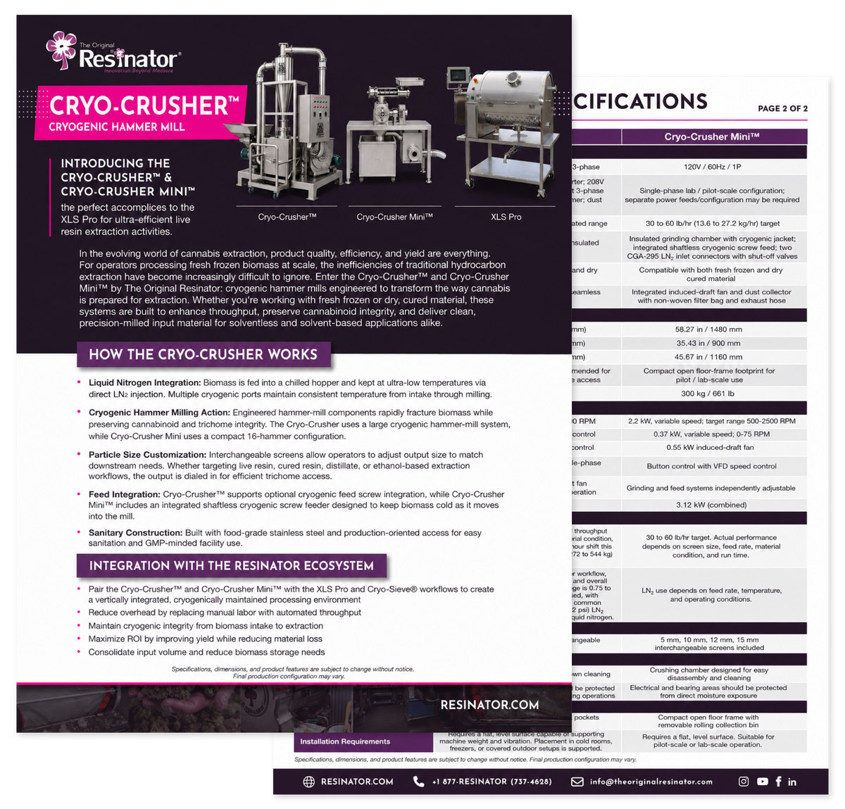 Cryo-Crusher Series updated specification sheet preview