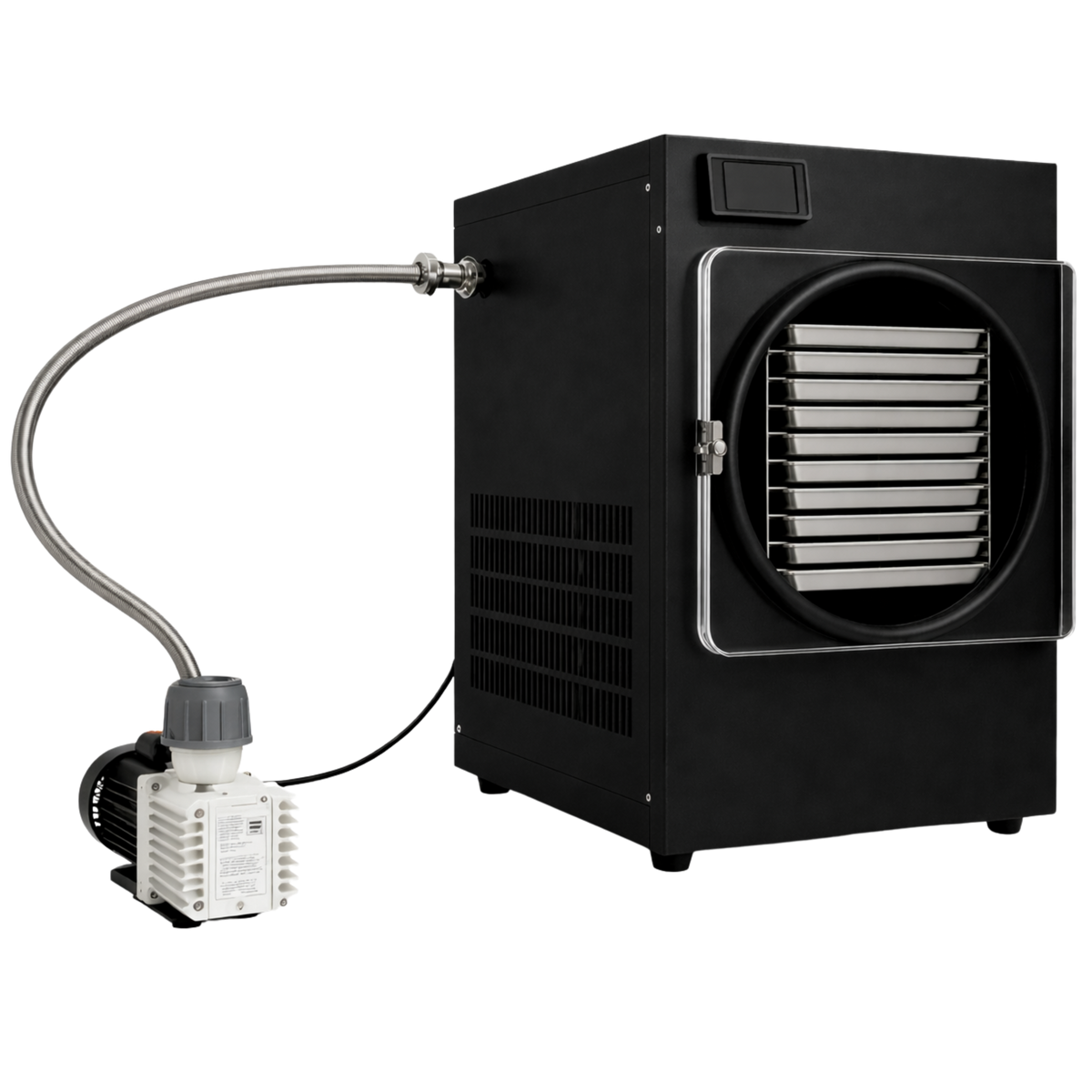 HiLyph XL Hash Dryer freeze dryer with its vacuum pump connected