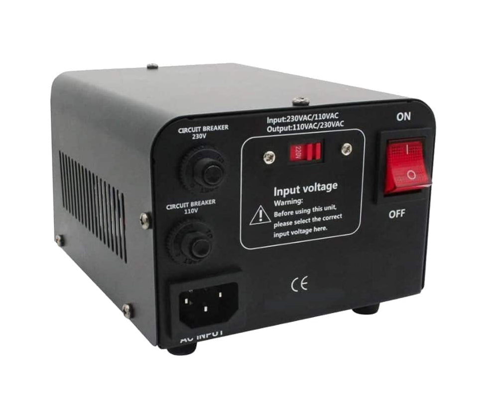 Rear of the step up and step down power converter showing the voltage selector and switch