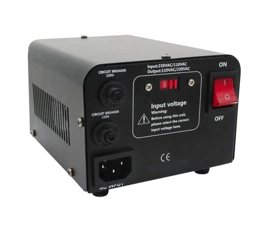 Rear of the step up and step down power converter showing the voltage selector and switch