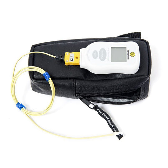 Thermocouple thermometer with digital display, probe and carrying case