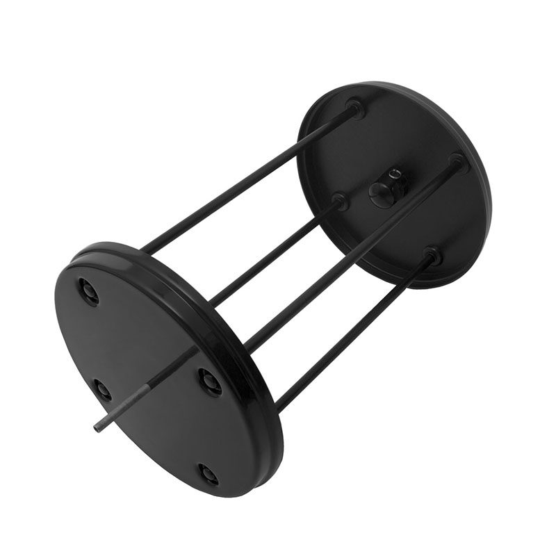 Resinator XL drum hardware: black end plates and support rods, no screen fitted